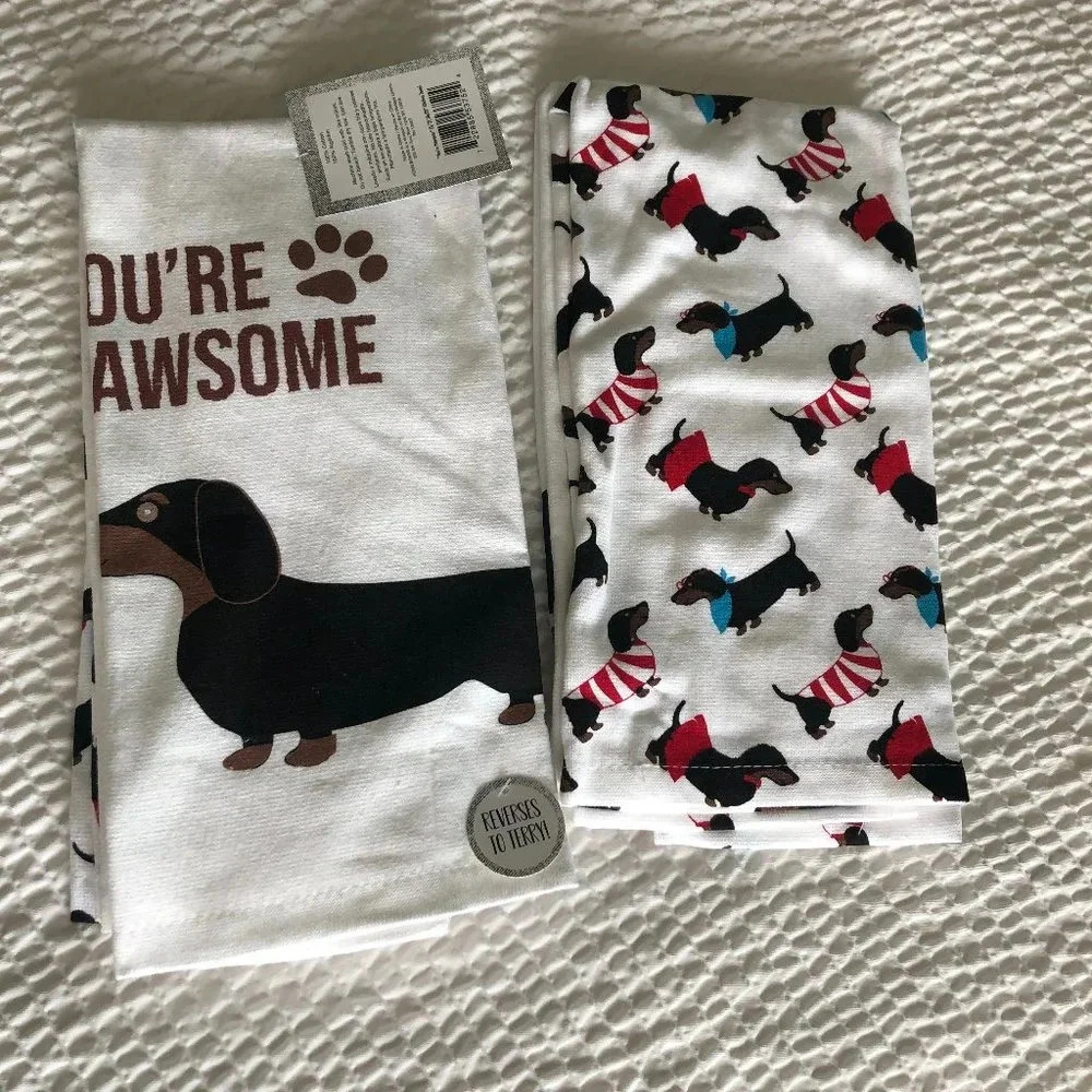 kitchen towel set You're pawsome with dachshund summer beach dogs cotton